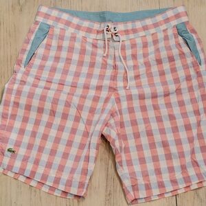 Lacoste Pink & Light Blue Checkered Swim Shorts